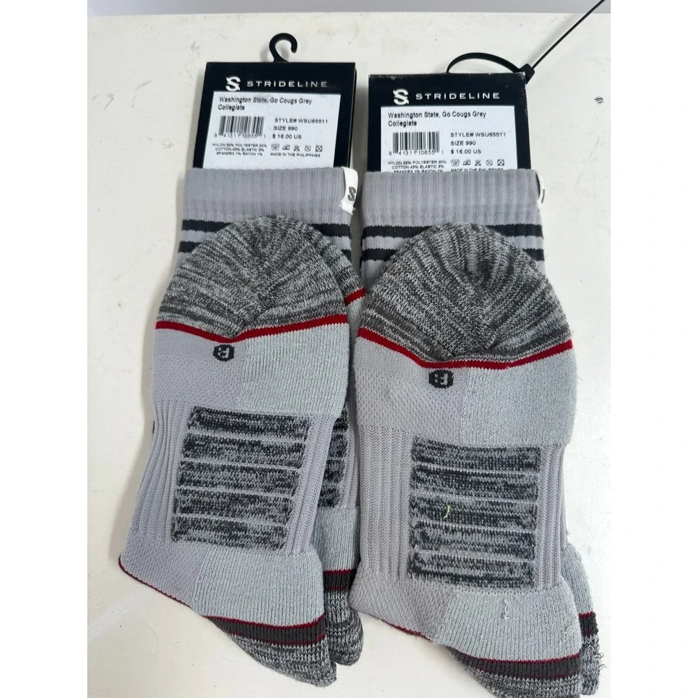 Lot Of 2 Strideline Washington State Cougars Go Cougs Socks Gray‎ Size 6-12 NWT